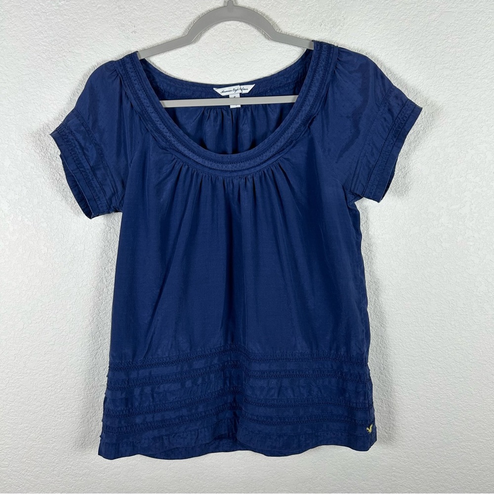 American Eagle Women’s Sz 0 silk/cotton cap sleeve lace inserts scoop neck top